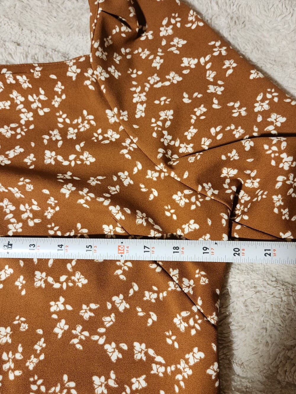 Melloday Floral Blouse Sz M Earth Tone Rust Brown Square Neck Puff Sleeve Boho - Picture 8 of 9